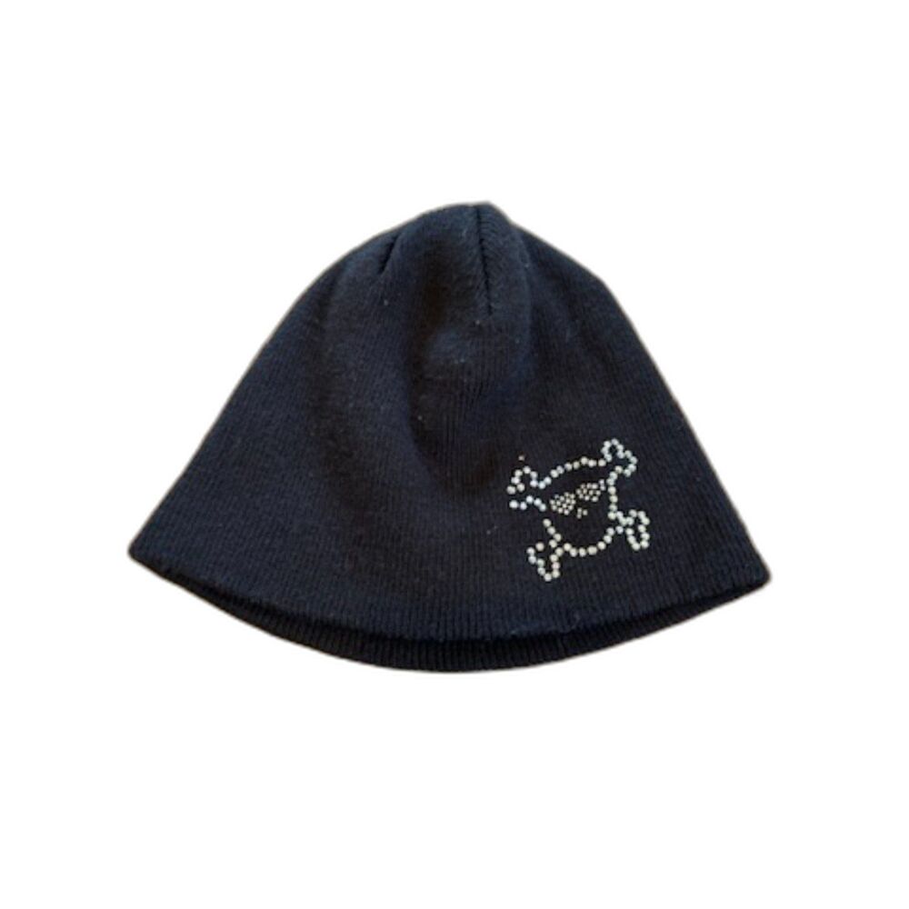 Joe Boxer Black Knit Beanie Crystal Skull Crossbones One Size Acrylic